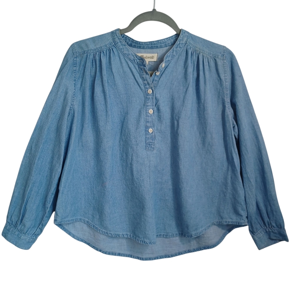 Madewell Chambray Denim Shirt Blouse Emmie Blue Wash Womens Small - Picture 2 of 11